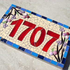 Mosaic House Number, Sign, Plaque, Street Address, custom, Yard Art, Bespoke Number,Digit, Outdoor,Wall hanging,ornament,Glass,door number, image 4