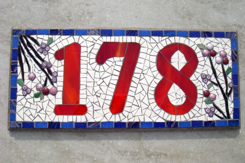 Custom Mosaic House Number, Sign, Plaque, Street Address, Yard Art, Bespoke Number,Digit, Outdoor,Wall hanging,ornament,Glass,door number, 3 image 1