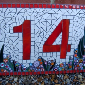 Custom Mosaic House Number, Sign, Plaque, Street Address, Yard Art, Bespoke Number,Digit, Outdoor,Wall hanging,ornament,Glass,door number, image 2