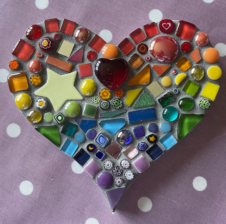 Mosaic Rainbow Heart Ornament, Inside or out, garden, patio, porch, yard, fence, love heart, gift, personalised, mum, memorial,pet,wife,15cm image 7
