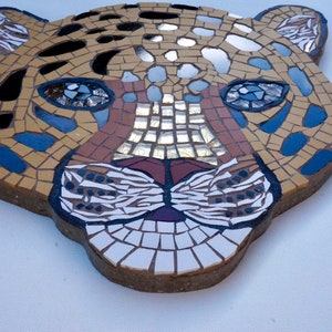 Mosaic Leopard wall plaque, made to order, jungle, big cats, gift idea, spotted leopard cat, safari, leopard head, face, wall decor, hanging image 9