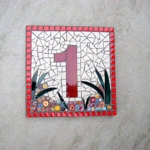 Custom Mosaic House Number, Sign, Plaque, Street Address, Yard Art, Bespoke Number,Digit, Outdoor,Wall hanging,ornament,Glass,door 7 image 1
