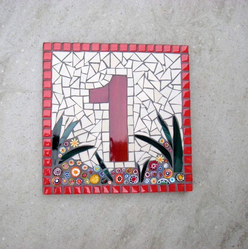 Custom Mosaic House Number, Sign, Plaque, Street Address, Yard Art, Bespoke Number,Digit, Outdoor,Wall hanging,ornament,Glass,door 7 image 1