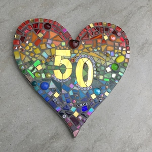 Personalized 50th Anniversary Mosaic Heart Gift: Golden Wedding Decor