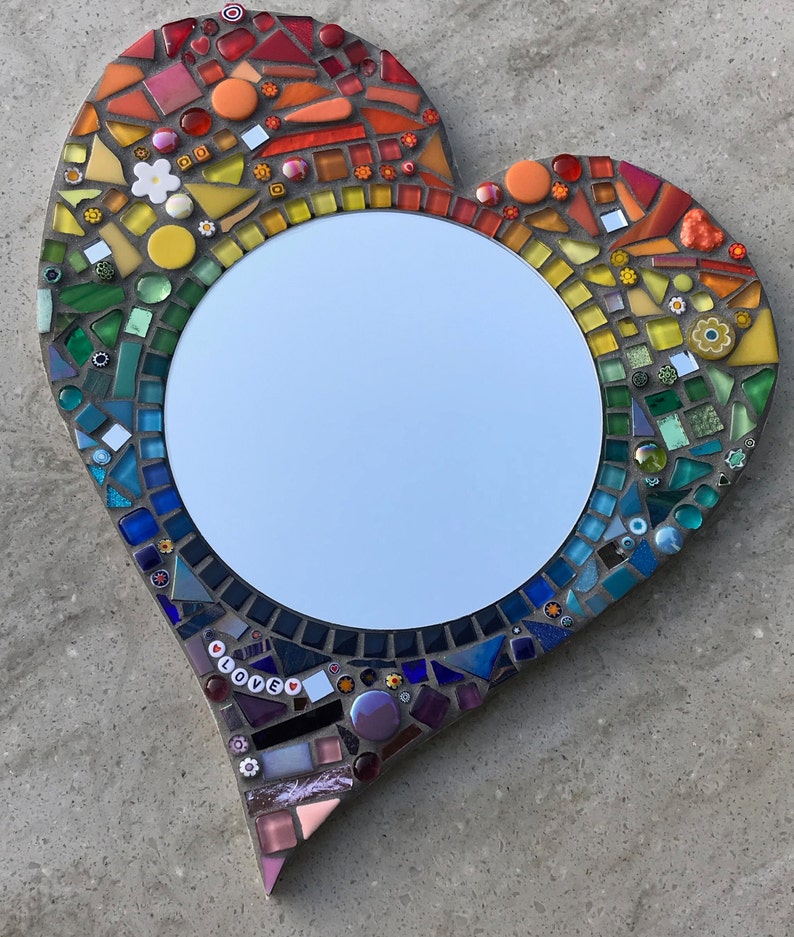 Mosaic Rainbow Heart Mirror Made to order, Gift idea, can be personalised if required, image 1