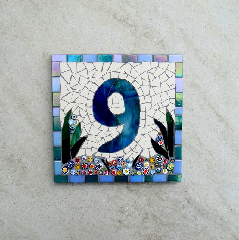 Mosaic House Number, Door Number, Sign, Plaque, Ceramic, Glass