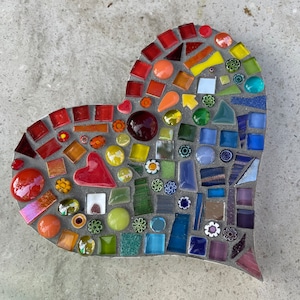 Mosaic Rainbow Heart Ornament, Inside or out, garden, patio, porch, yard, fence, love heart, gift, personalised, mum, memorial,pet,wife,15cm image 1
