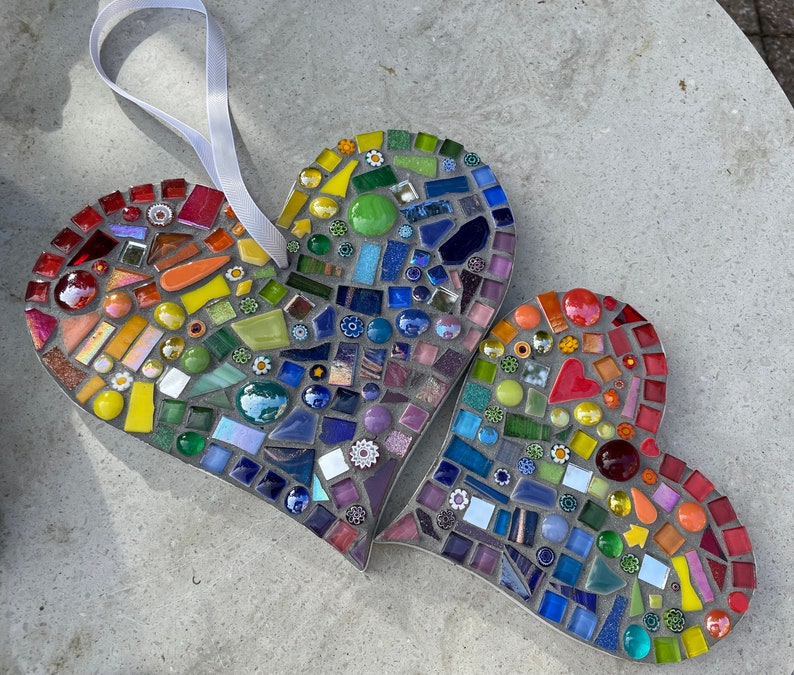 Mosaic Rainbow Heart Ornament, Inside or out, garden, patio, porch, yard, fence, love heart, gift, personalised, mum, memorial,pet,wife,15cm image 5