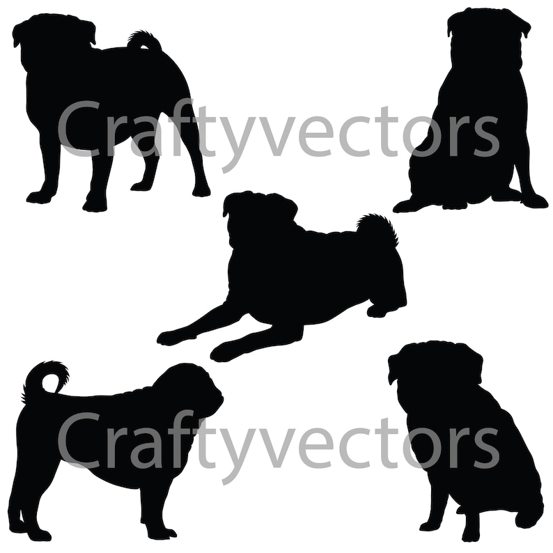 Download Pug SVG Silhouettes | Etsy