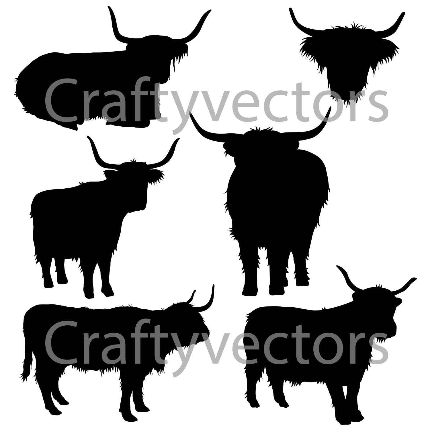 Download Highland Cow Silhouettes Vector File SVG | Etsy