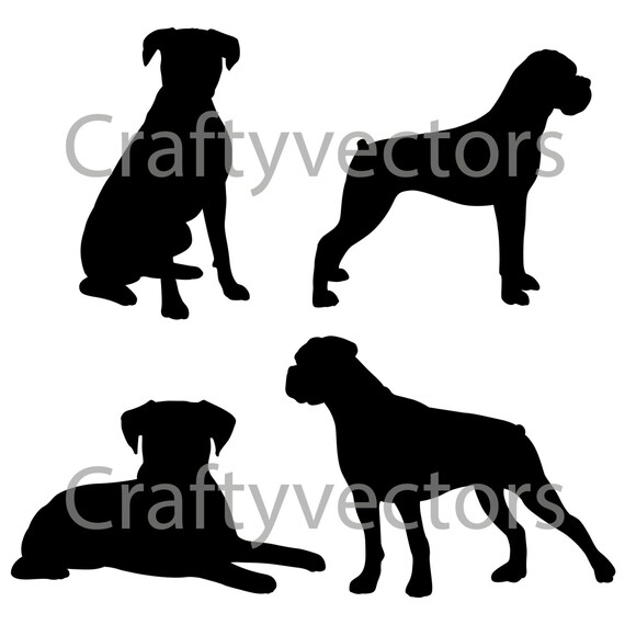 Download Boxer Dog Silhouettes Vector SVG | Etsy