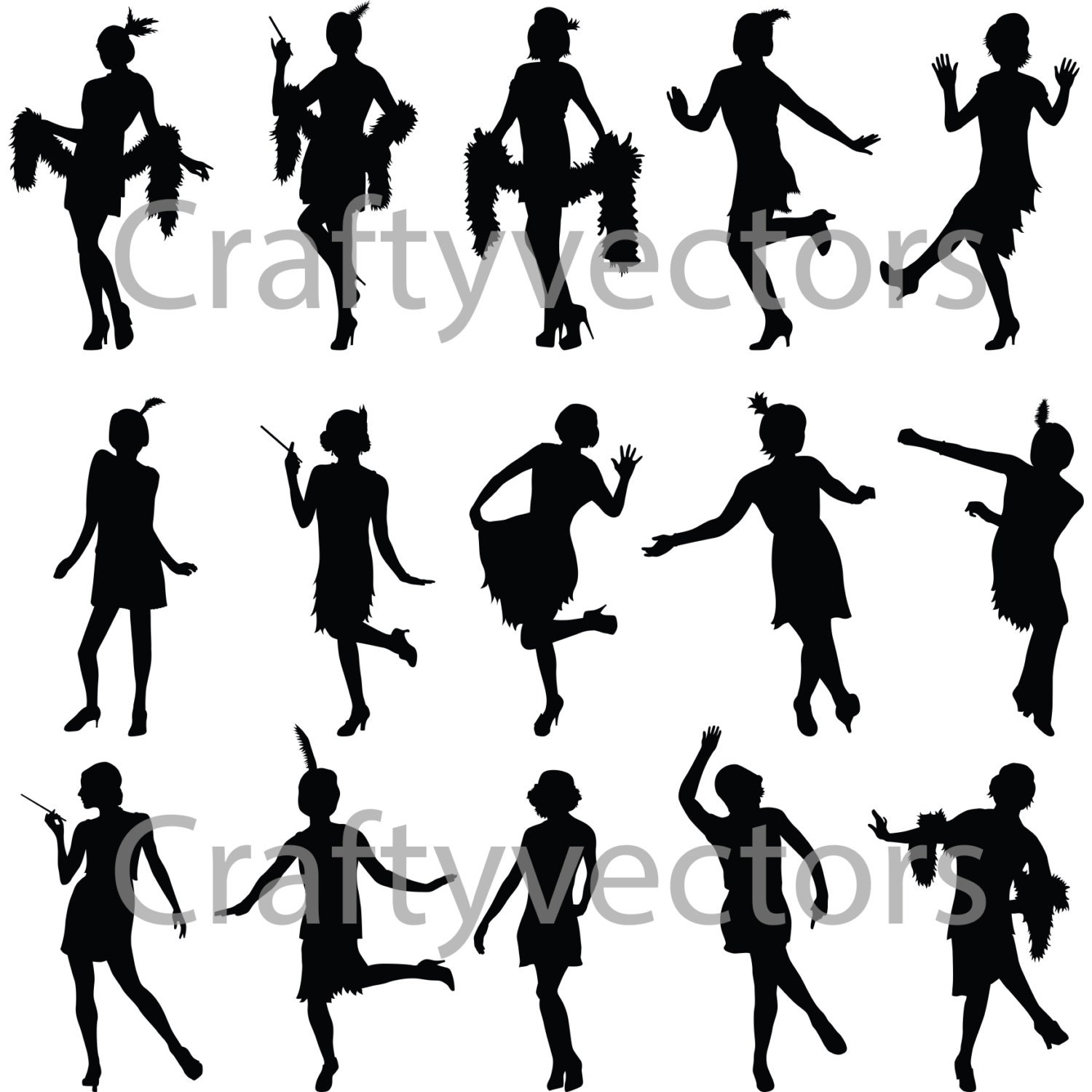 Flapper Girls Silhouette Vector File - Etsy
