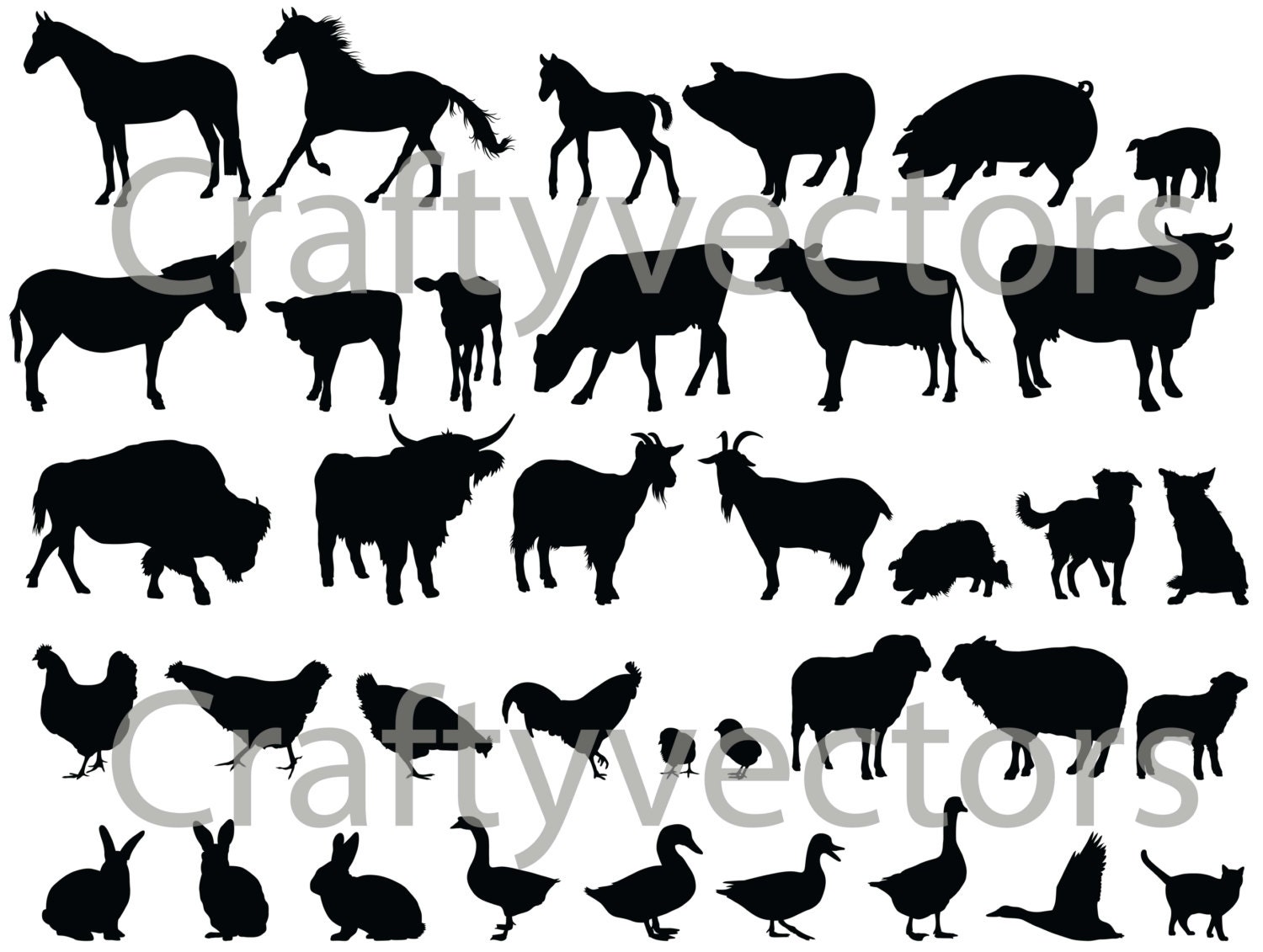 Download Farm Animals Silhouettes Vector File SVG | Etsy