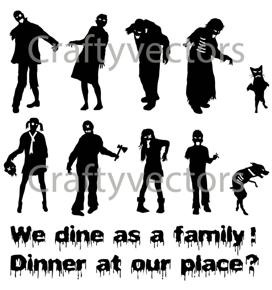 Download Zombie Family Vector File NO GORE | Etsy