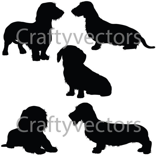 Teckel Wire Haired Dog SVG Silhouettes