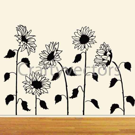 Download Tall Sunflowers wall decal cut file | Etsy