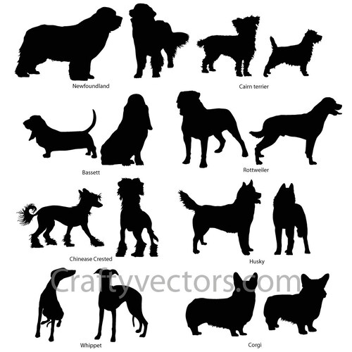 Dog Breeds Bundle SVG Set Vector Cut File Dogs Papercut Side - Etsy