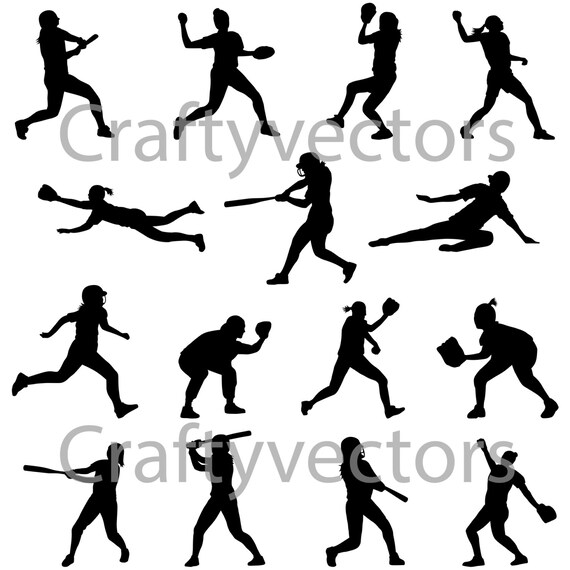 Download Softball Silhouettes Vector Svg Cut File Etsy