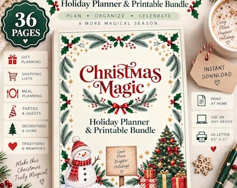 Christmas Magic Holiday Fillable and Printable Planner Bundle | 36-Page Printable Organizer (Digital Download)