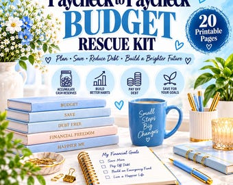 Paycheck to Paycheck Budget Rescue Kit | Debt Payoff, Savings Tracker (Printable PDF)