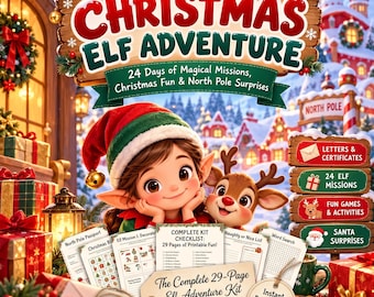 Christmas Elf Adventure Kit, 29-Page Printable Activity Bundle (Digital Download)