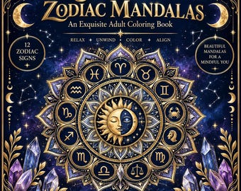 Celestial Zodiac Mandalas Adult Coloring Book | Astrology, Mystical Art (Digital Download)