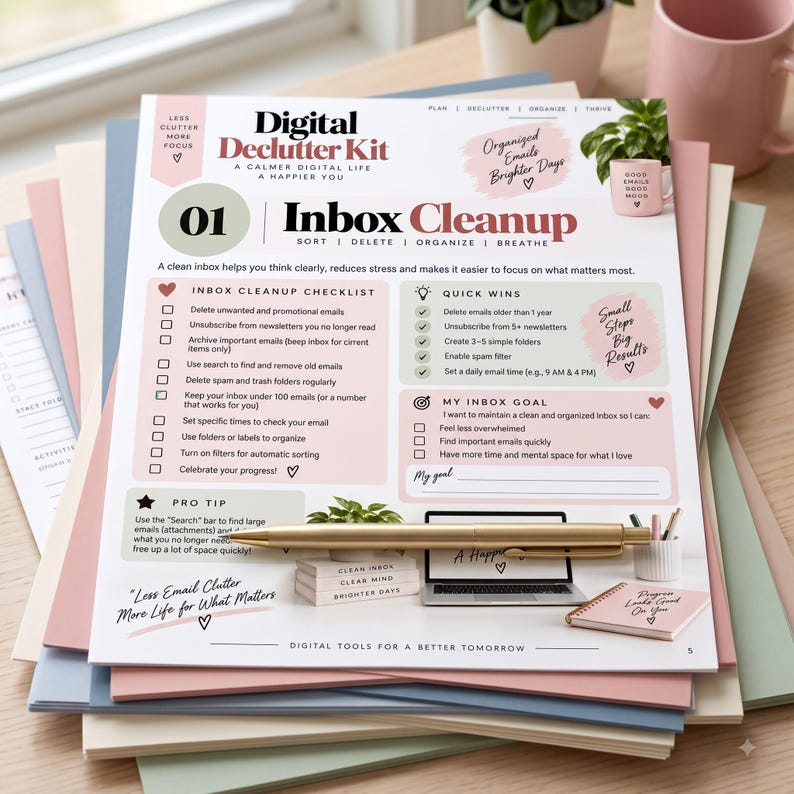 digital declutter, digital planner, Good notes planner, digital organization ,
 inbox clean up, email organizer, photo cleanup,  file organization,  device declutter ,
digital wellbeing, password tracker, weekly digital reset, digital life planner