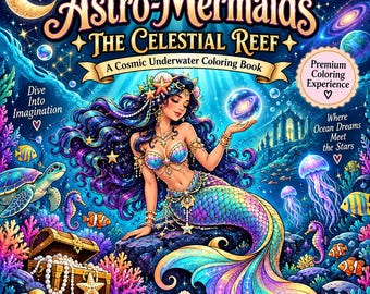 Astro-Mermaids Celestial Reef Coloring Book, Zodiac Ocean Fantasy (Digital Download)