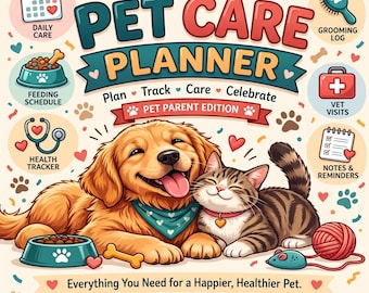 Pet Care Planner Printable, Dog and Cat Health Tracker, Feeding and Vet Log (Digital Download)