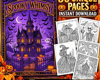 Halloween Coloring Book for Adults & Teens, 30 Printable Spooky Coloring Pages, Gothic PDF
