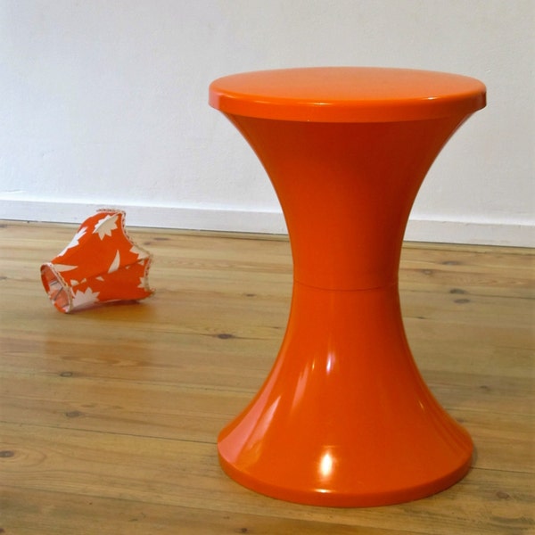 Vintage Stool Tam Tam Orange color  Chair Vintage Furniture   Made in France