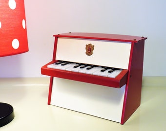 Vintage Original Wooden Italian Toy Piano BEMPA Collectibles Retro Kids Child's Red Toy Musical Instrument, 10 Keys, Italy Gift For Kids 60s