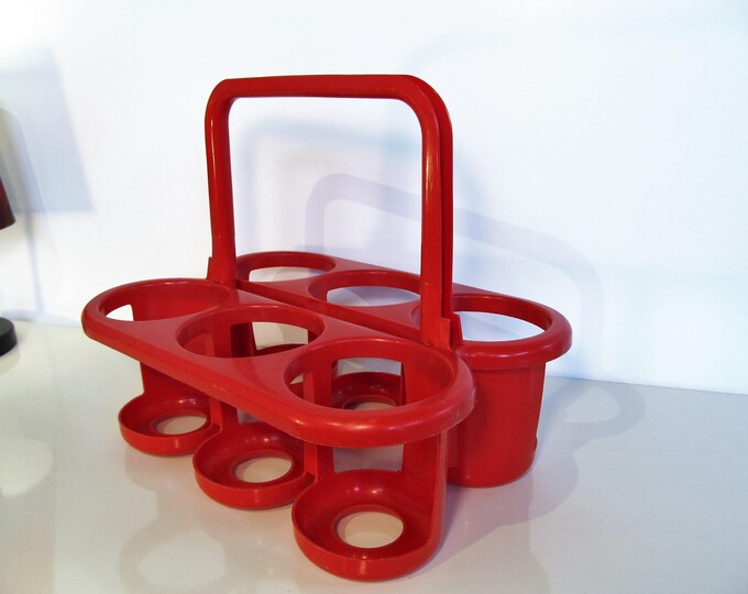 Vintage Plastic Bottle Holder Red Bottle Rack Wine Rack 6 Bottles Made in Holland, Kitchenelia