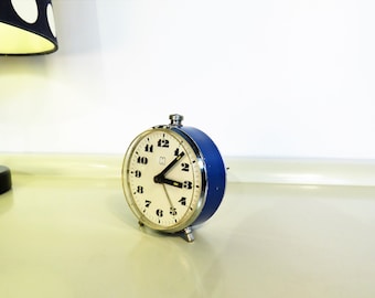 Vintage Alarm Clock Blue Color Metal Clock Small Clock Home Decor 70s