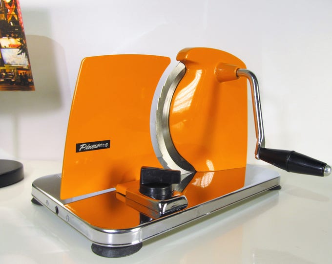 Vintage Hand Crank Slicer PINEWARE Brand Slicer Orange Color, Bread