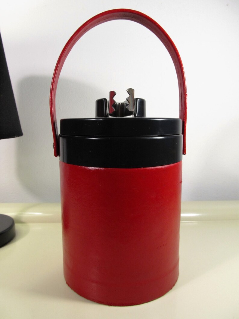 Vintage Retro Ice Cube Bucket with Tongs and Lid Fauxleather Etsy