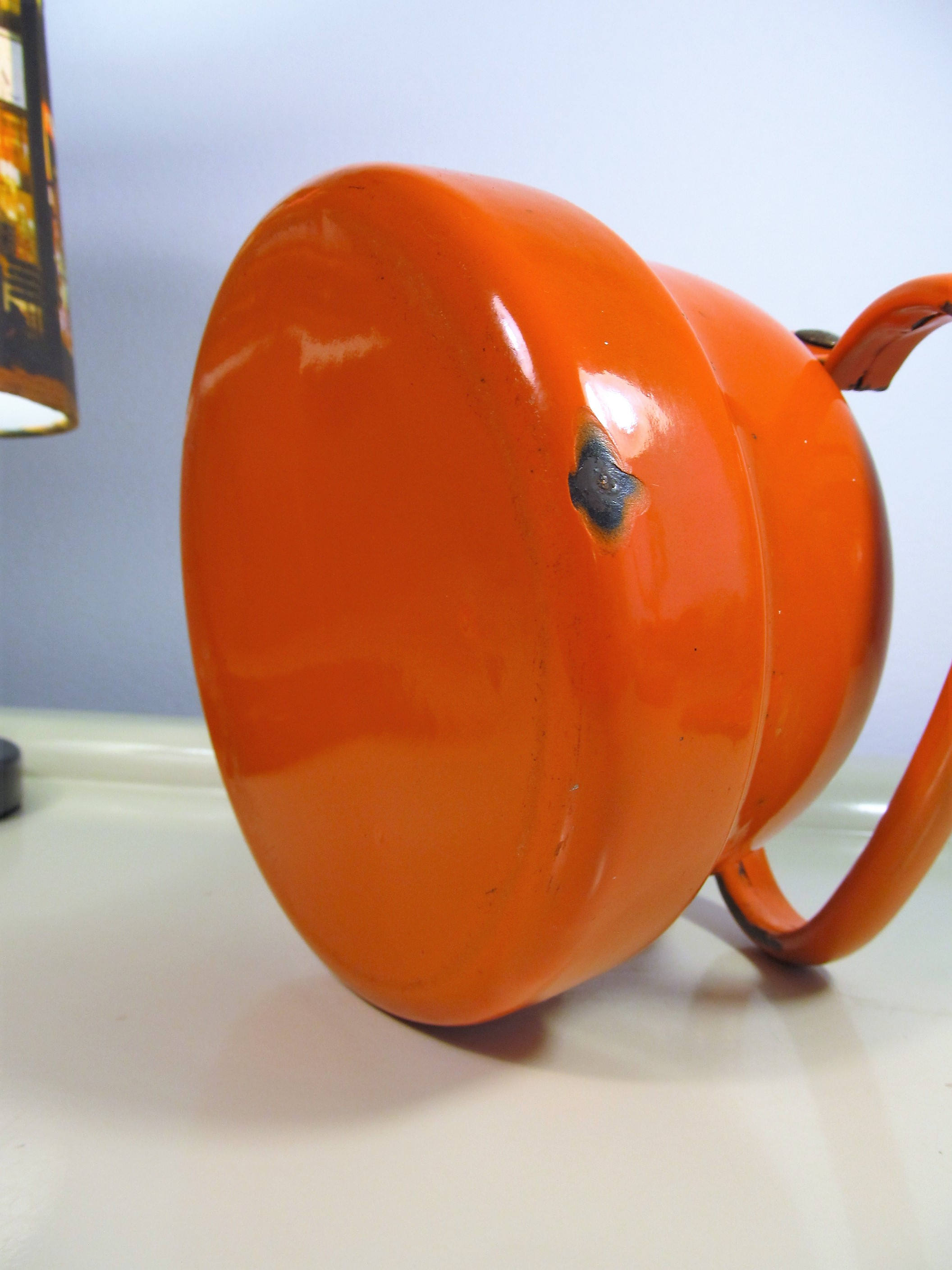 Vintage Enamel Teapot Orange Color Enamelware Teapot Coffee Etsy