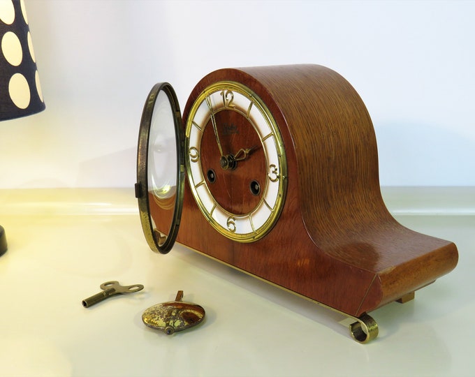 Vintage JUBA Wooden Mantel Clock, Mechanical Chimney Clock, Desk