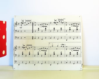 Vintage Large Metal Sign, Sheet Music on Metal Board, Musical Notes Wall Art, Wall Home Decor, Music Lover Gift, Made in France, 80s