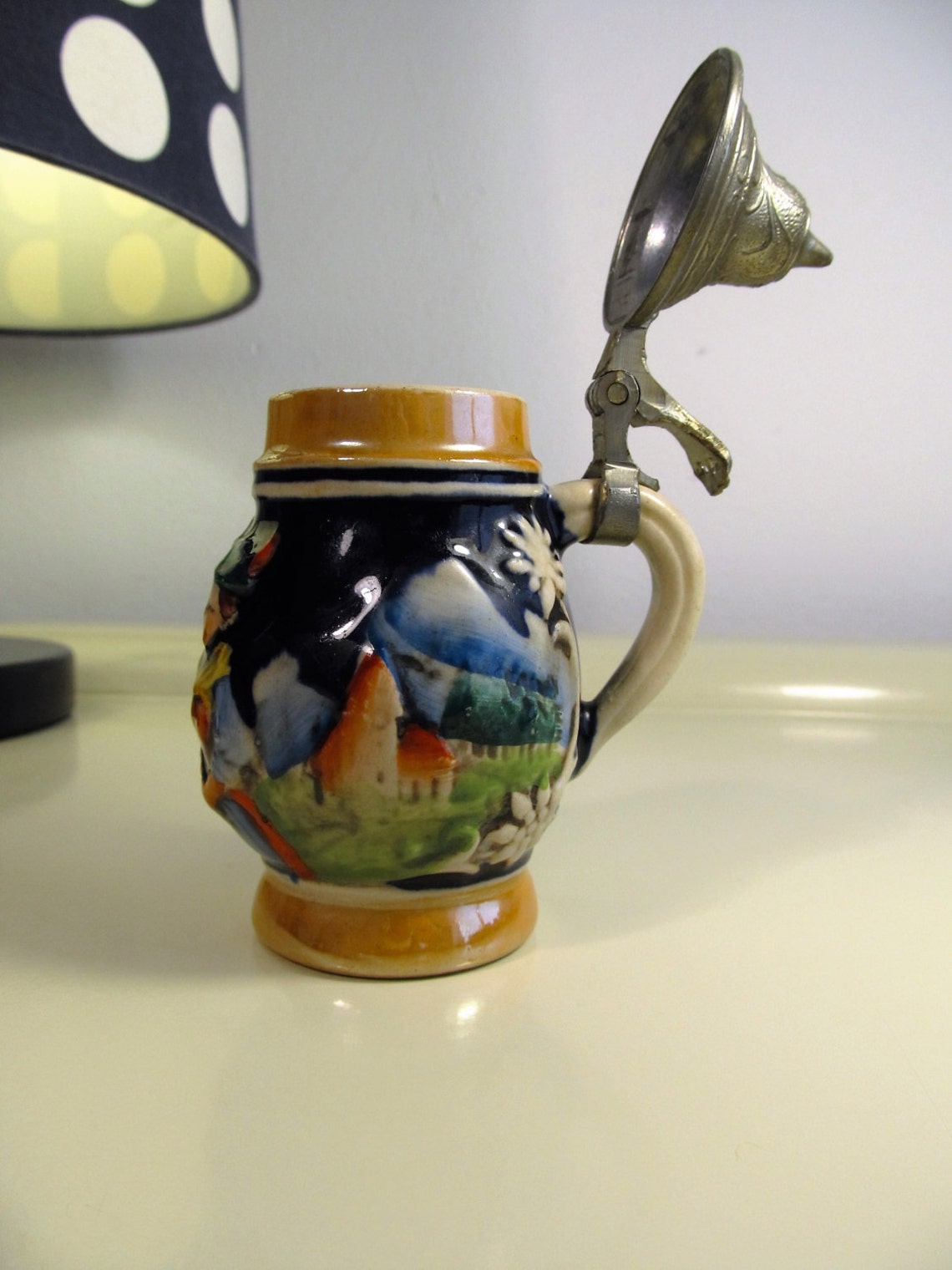 Vintage German Beer Stein Hand Painted Vintage Ceramic Etsy