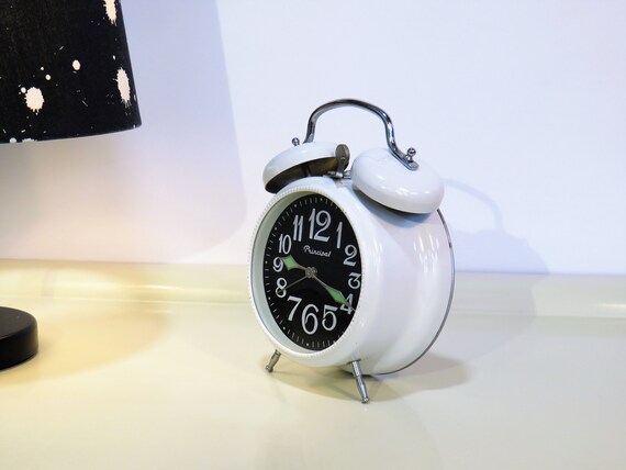 Vintage Twin Bell Alarm Clock White Color Prinl Vintage Twin Bell Alarm Clock White