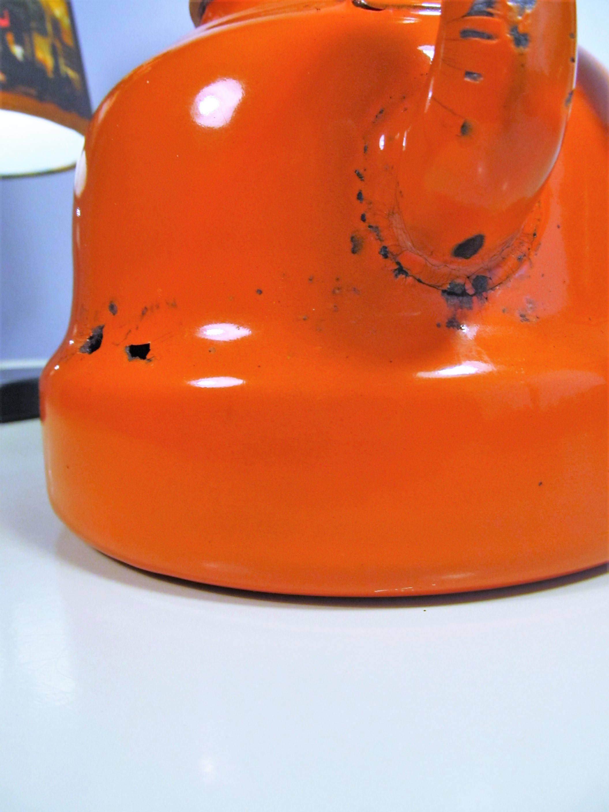 Vintage Enamel Teapot Orange Color Enamelware Teapot Coffee Etsy