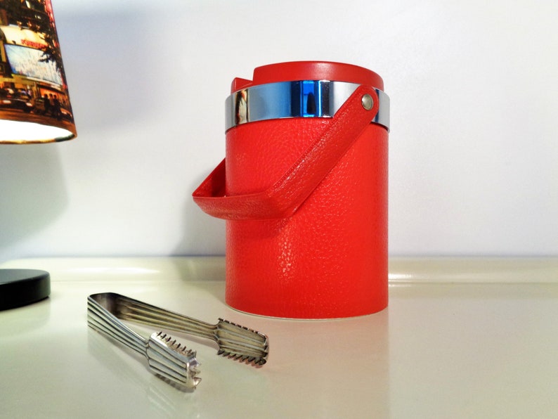 Vintage Retro Ice Cube Bucket With Tongs and Lid Fauxleather Etsy UK