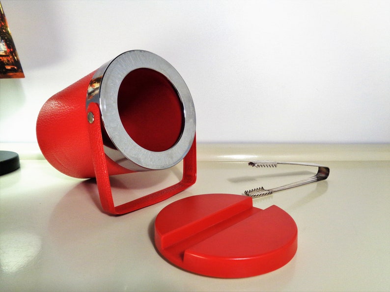 Vintage Retro Ice Cube Bucket With Tongs and Lid Fauxleather Etsy UK