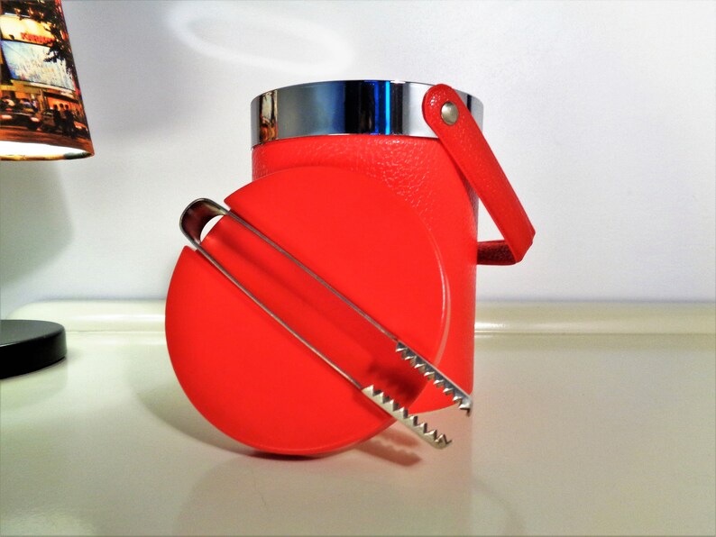 Vintage Retro Ice Cube Bucket With Tongs and Lid Fauxleather Etsy UK