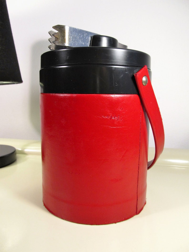 Vintage Retro Ice Cube Bucket with Tongs and Lid Fauxleather Etsy