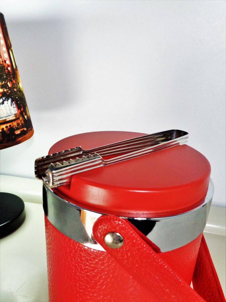 Vintage Retro Ice Cube Bucket With Tongs and Lid Fauxleather Etsy UK