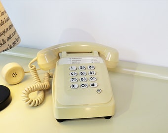 Vintage French Telephone 10 buttons Touch Tone cream and beige color with a Mother-in Law listener, Home Decor, Home Office Decor France 70s