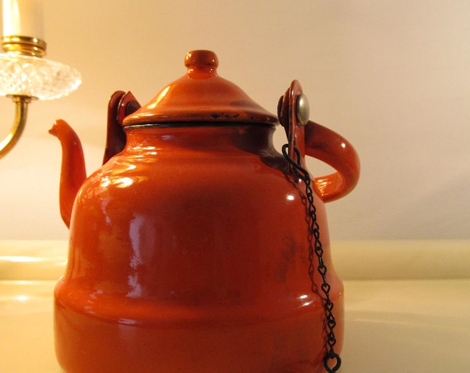 Vintage Enamel Teapot Orange Color Made in Yugoslavia Etsy