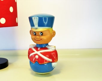 Vintage ROLY POLY Toy Soldier, Tall Baby Toy, Retro Collectible Christmas Gift, Hard Plastic, Childhood Memories Gift, Made in Spain, 60s